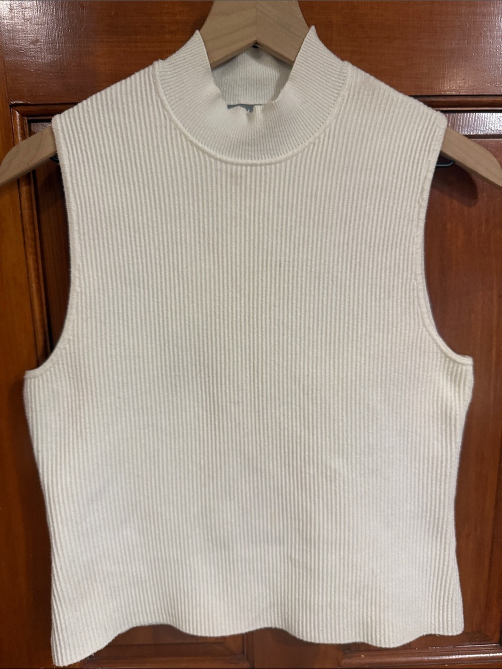 Marled Cream Ribbed Sleeveless Mock Neck Tank